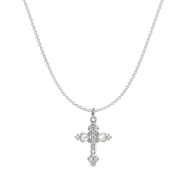  Ornate Petal Cross Pendant Necklace with Mother of Pearl - friendship necklace gift from Bestie Keepsake