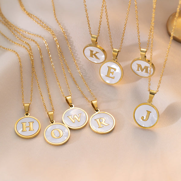  Initial Medallion Shell Pendant Necklace - friendship necklace gift from Bestie Keepsake