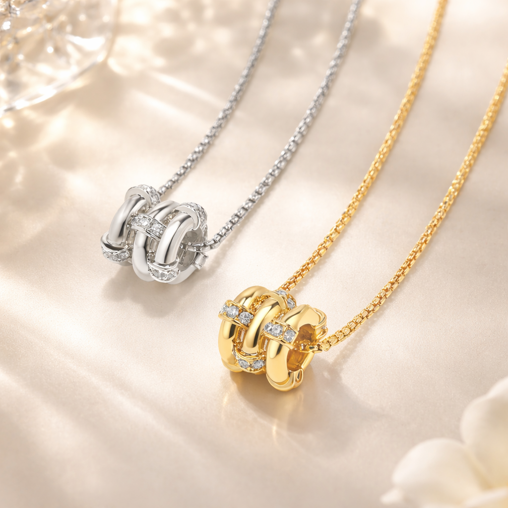  Ridged Barrel Pendant Necklace with Cubic Zirconia - friendship necklace gift from Bestie Keepsake
