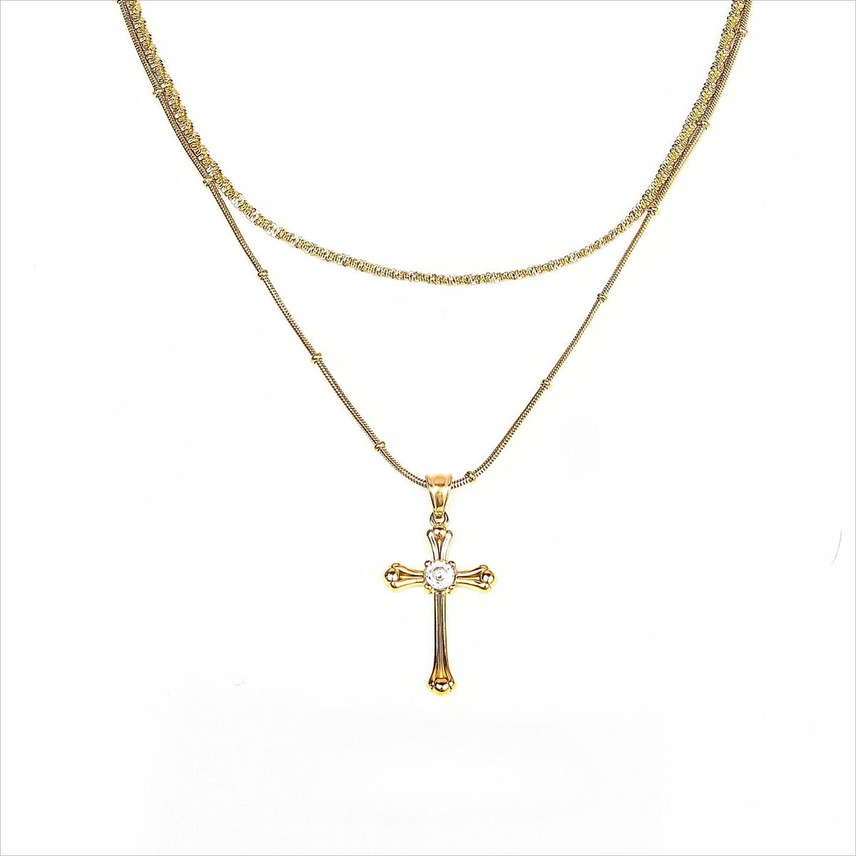  Vintage Ornate Cross Layered Necklace Set Titanium Steel - friendship necklace gift from Bestie Keepsake