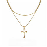  Vintage Ornate Cross Layered Necklace Set Titanium Steel - friendship necklace gift from Bestie Keepsake