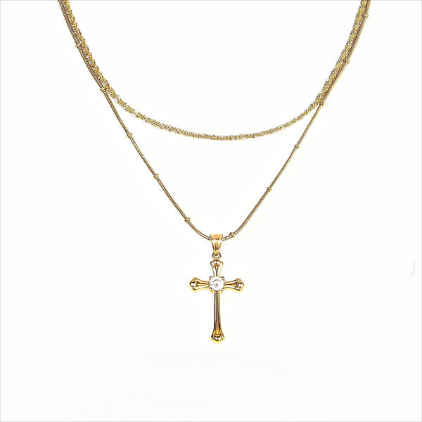  Vintage Ornate Cross Layered Necklace Set Titanium Steel - friendship necklace gift from Bestie Keepsake