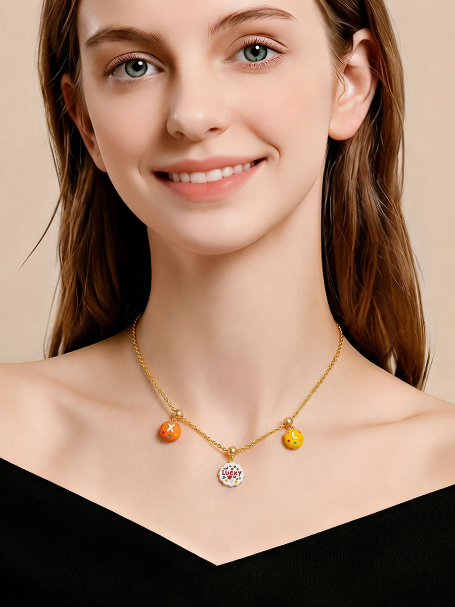  Colorful Enamel Initial Charm Necklace in Gold-Plated Brass - friendship necklace gift from Bestie Keepsake