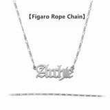 Silver necklace with 'Eliche' pendant on a white background