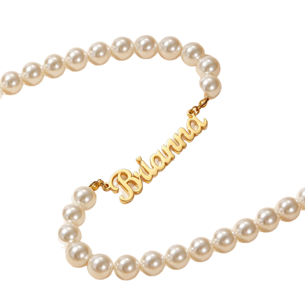  Script Nameplate Pearl Necklace Stainless Steel - friendship necklace gift from Bestie Keepsake