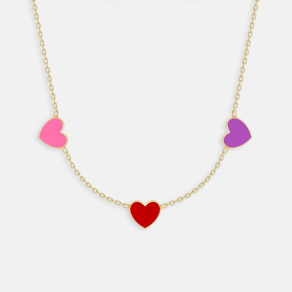 Enamel Heart Charm Necklace S925 Silver - friendship necklace gift from Bestie Keepsake