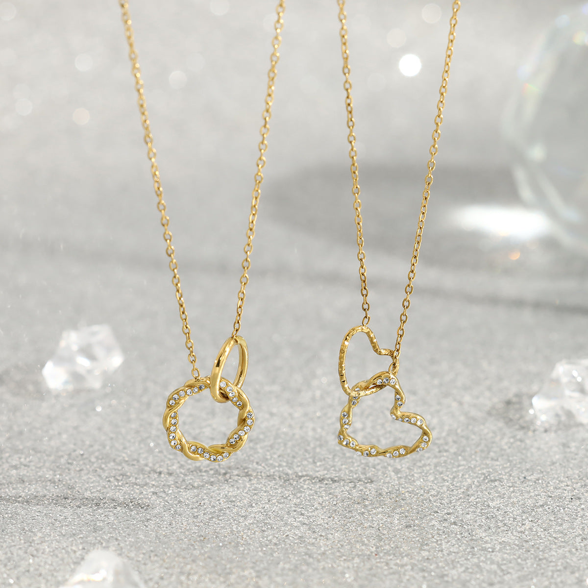  Interlocking Pavé Crystal Necklace in 18K Gold Plated Stainless Steel - friendship necklace gift from Bestie Keepsake