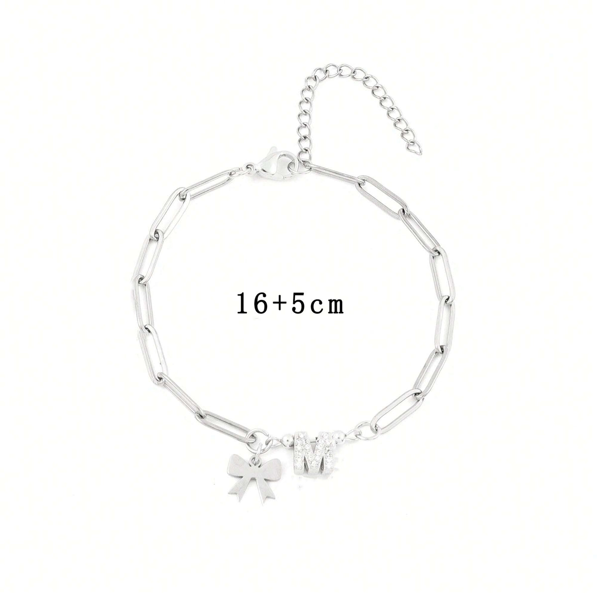  Bow & Pavé Initial Paperclip Bracelet Stainless Steel - friendship necklace gift from Bestie Keepsake