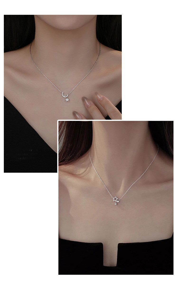  Celestial Star & Moon Pendant Necklace in Sterling Silver - friendship necklace gift from Bestie Keepsake