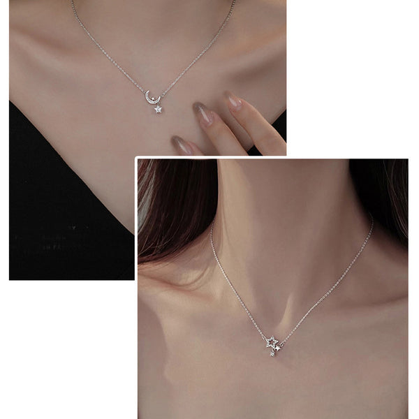  Celestial Star & Moon Pendant Necklace in Sterling Silver - friendship necklace gift from Bestie Keepsake