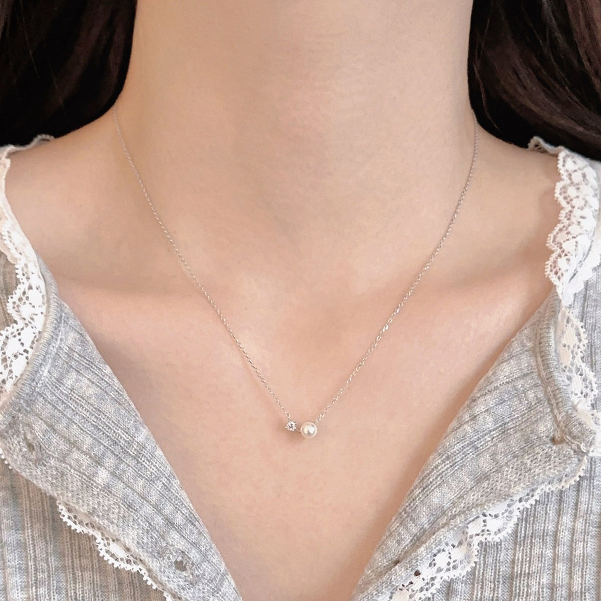  Dainty Pearl & Zirconia 925 Sterling Silver Necklace - friendship necklace gift from Bestie Keepsake