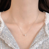  Dainty Pearl & Zirconia 925 Sterling Silver Necklace - friendship necklace gift from Bestie Keepsake
