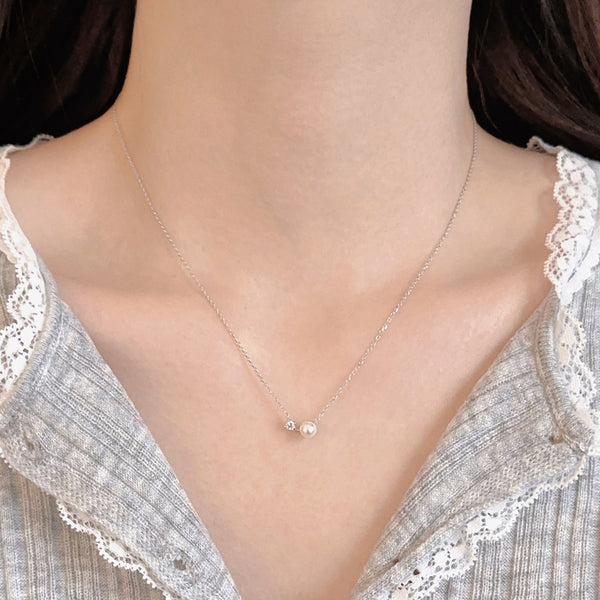  Dainty Pearl & Zirconia 925 Sterling Silver Necklace - friendship necklace gift from Bestie Keepsake