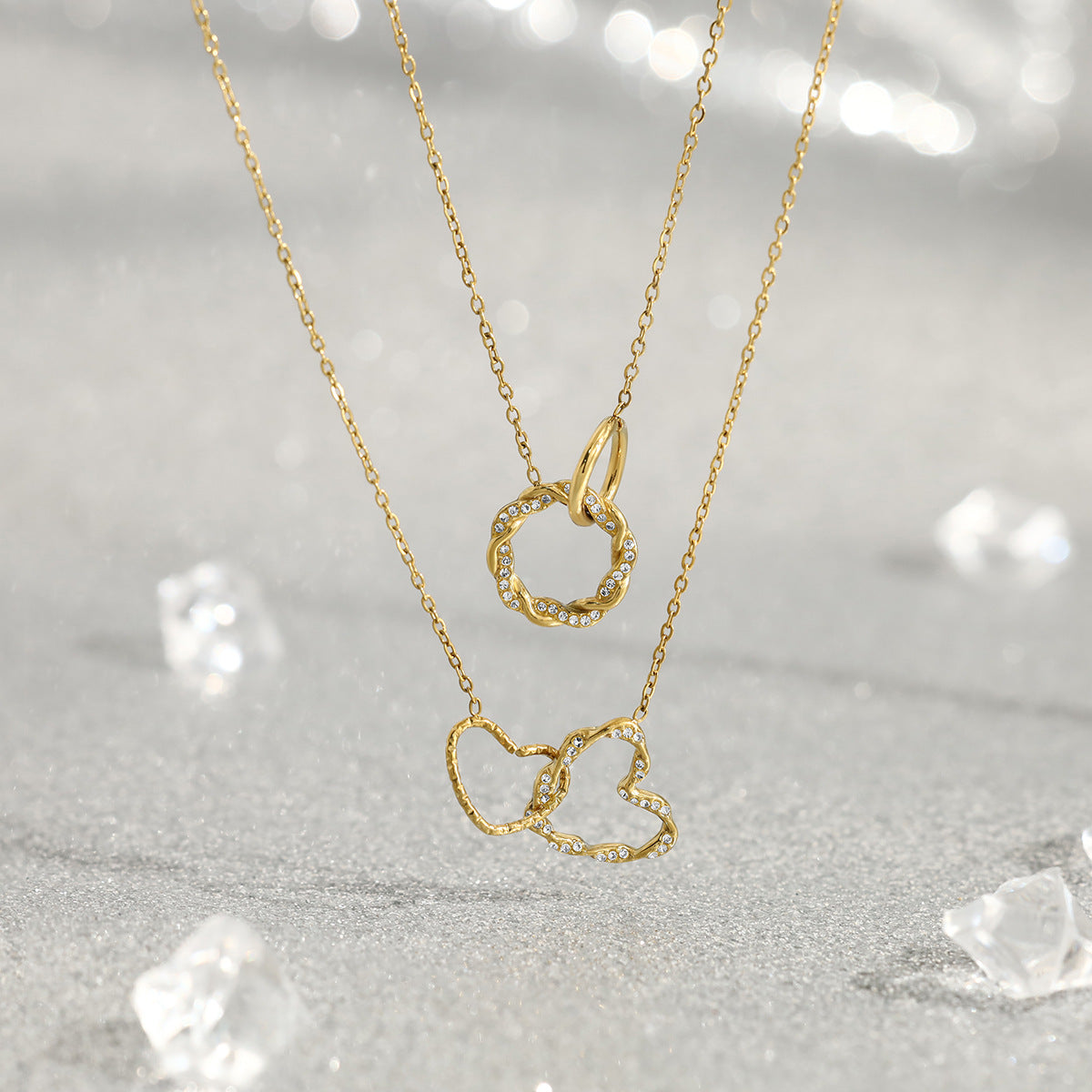  Interlocking Pavé Crystal Necklace in 18K Gold Plated Stainless Steel - friendship necklace gift from Bestie Keepsake