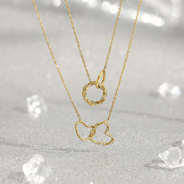  Interlocking Pavé Crystal Necklace in 18K Gold Plated Stainless Steel - friendship necklace gift from Bestie Keepsake