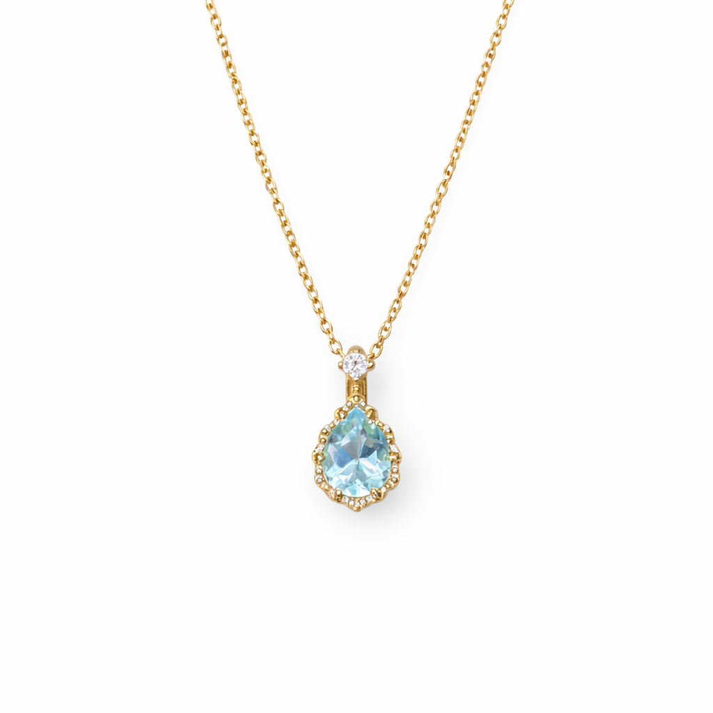  Teardrop Sky Blue Topaz Necklace S925 Sterling Silver - friendship necklace gift from Bestie Keepsake