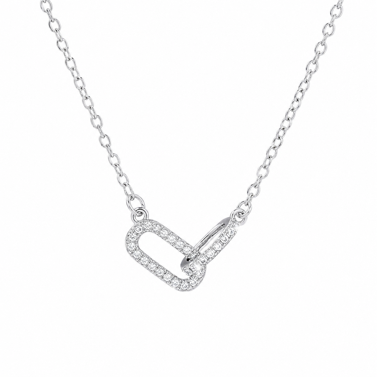  Pave Interlocking Paperclip Link Necklace - friendship necklace gift from Bestie Keepsake