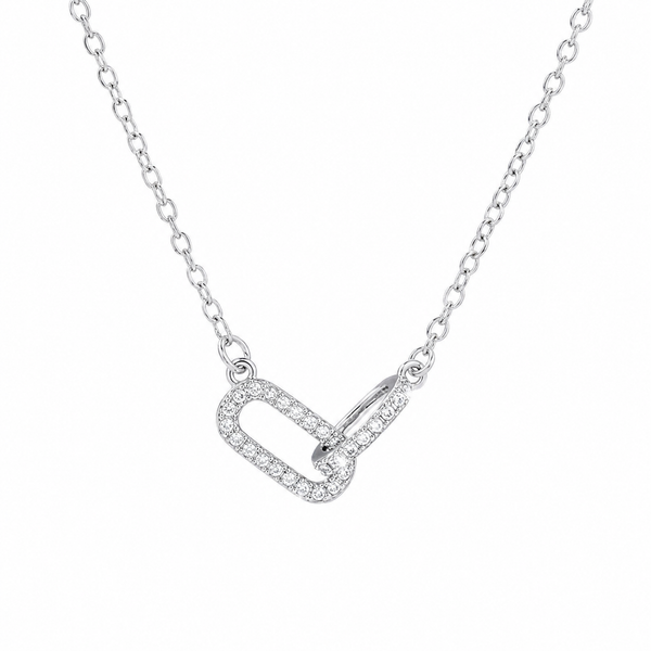  Pave Interlocking Paperclip Link Necklace - friendship necklace gift from Bestie Keepsake
