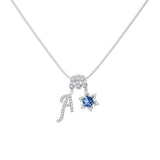  Pavé Initial and Blue Crystal Bloom Necklace - friendship necklace gift from Bestie Keepsake