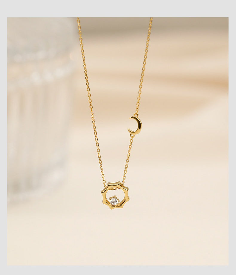  Celestial Sun and Moon Octagon Necklace Sterling Silver - friendship necklace gift from Bestie Keepsake