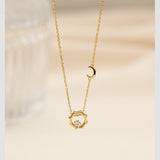  Celestial Sun and Moon Octagon Necklace Sterling Silver - friendship necklace gift from Bestie Keepsake