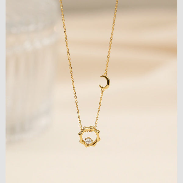  Celestial Sun and Moon Octagon Necklace Sterling Silver - friendship necklace gift from Bestie Keepsake
