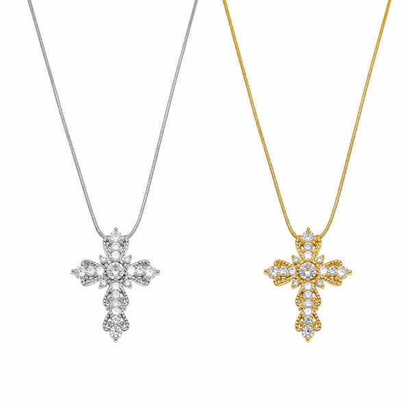  Ornate Zirconia Cross Pendant Necklace - friendship necklace gift from Bestie Keepsake