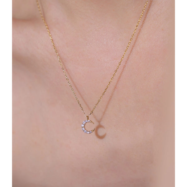  Sparkling Pave Crescent Moon Necklace in Sterling Silver - friendship necklace gift from Bestie Keepsake