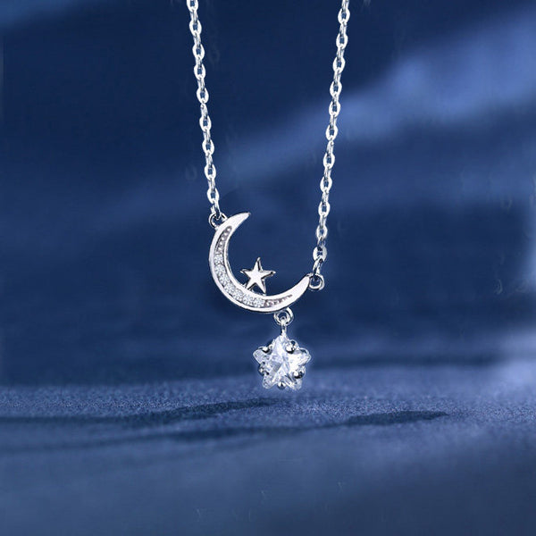  Celestial Star & Moon Pendant Necklace in Sterling Silver - friendship necklace gift from Bestie Keepsake