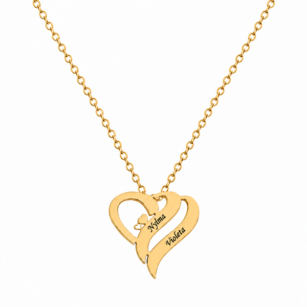  Interlocking Double Heart Engraved Necklace Stainless Steel - friendship necklace gift from Bestie Keepsake