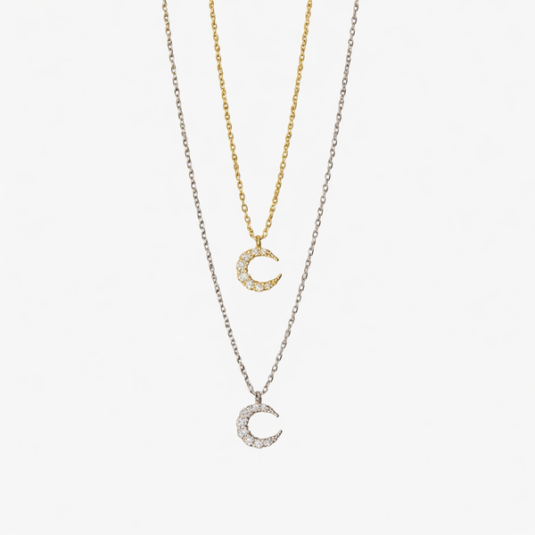  Sparkling Pave Crescent Moon Necklace in Sterling Silver - friendship necklace gift from Bestie Keepsake
