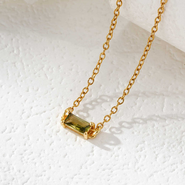  Baguette Cut Birthstone Necklace Stainless Steel - friendship necklace gift from Bestie Keepsake