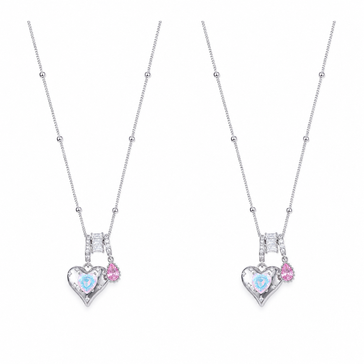  Heart & Baguette Crystal Teardrop Necklace - friendship necklace gift from Bestie Keepsake