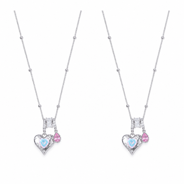  Heart & Baguette Crystal Teardrop Necklace - friendship necklace gift from Bestie Keepsake