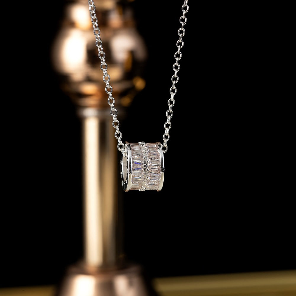  Ornate Pave Zircon Cylinder Pendant Necklace - friendship necklace gift from Bestie Keepsake