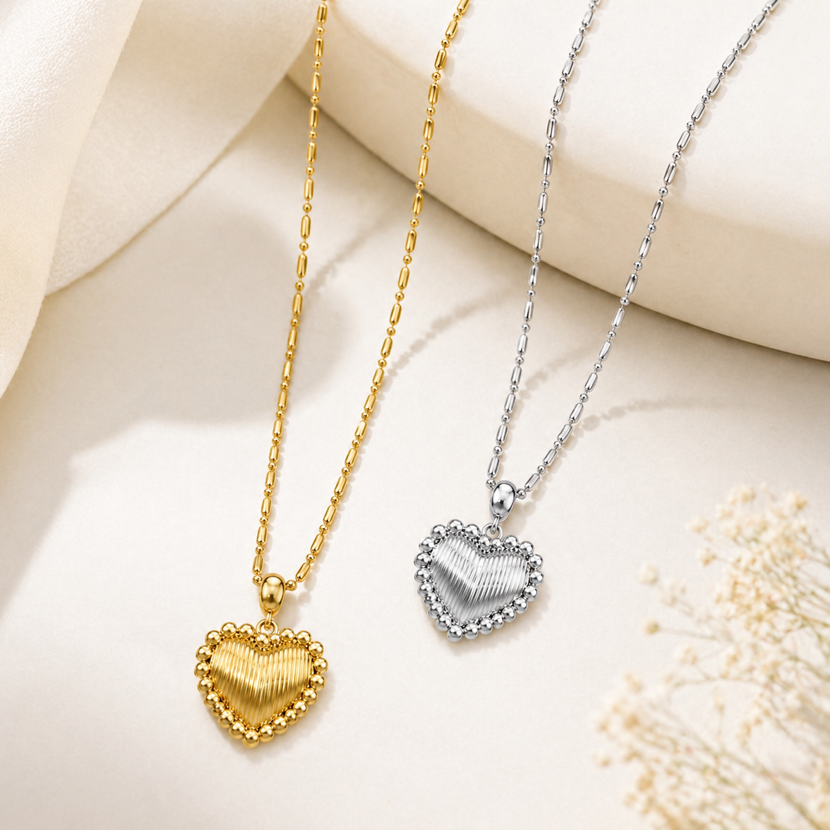  Ornate Textured Heart Pendant Necklace in 18K Gold Plated Brass - friendship necklace gift from Bestie Keepsake