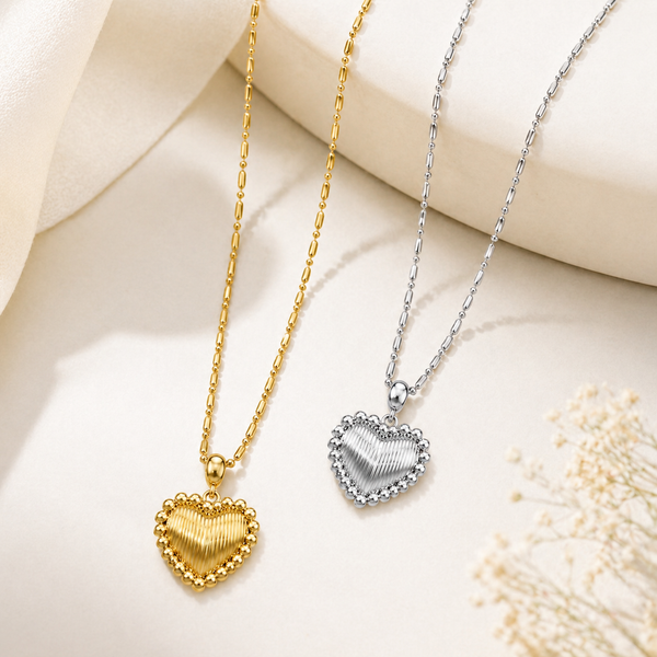  Ornate Textured Heart Pendant Necklace in 18K Gold Plated Brass - friendship necklace gift from Bestie Keepsake