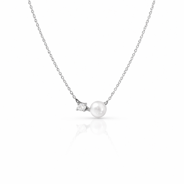  Dainty Pearl & Zirconia 925 Sterling Silver Necklace - friendship necklace gift from Bestie Keepsake
