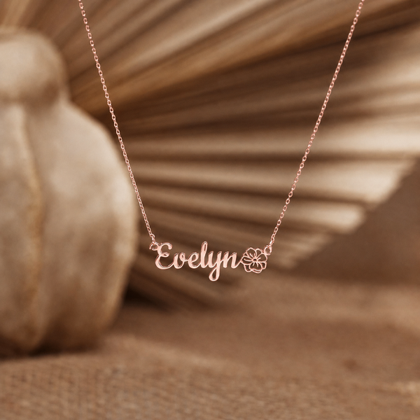  Script Name & Birth Flower Necklace Stainless Steel - friendship necklace gift from Bestie Keepsake