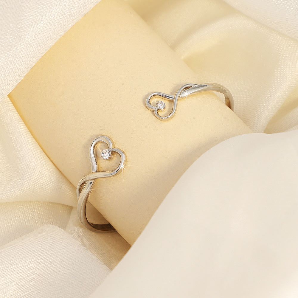  Double Heart Open Cuff Bracelet with Crystal - friendship necklace gift from Bestie Keepsake