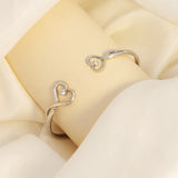  Double Heart Open Cuff Bracelet with Crystal - friendship necklace gift from Bestie Keepsake