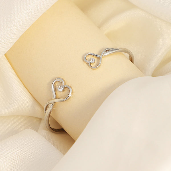  Double Heart Open Cuff Bracelet with Crystal - friendship necklace gift from Bestie Keepsake