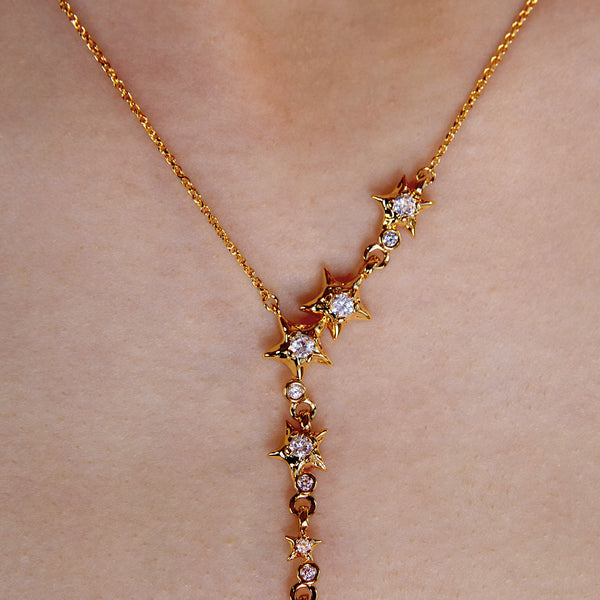  Asymmetrical Star Charm Y-Necklace with Cubic Zirconia - friendship necklace gift from Bestie Keepsake