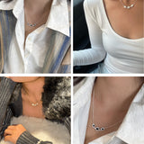  Vintage-Inspired Rhombus Stone Pendant Necklace Silver Plated - friendship necklace gift from Bestie Keepsake
