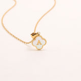  Clover Initial Shell Necklace in 18K Gold Plated Stainless Steel - friendship necklace gift from Bestie Keepsake