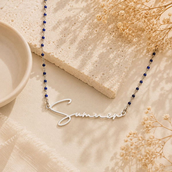  Script Name Beaded Rosary Necklace in Stainless Steel - friendship necklace gift from Bestie Keepsake