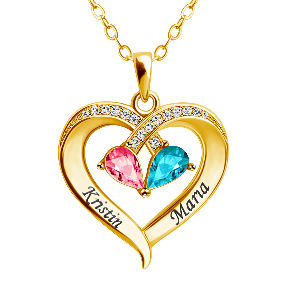 Dainty Dual Birthstone Heart Necklace - friendship necklace gift from Bestie Keepsake