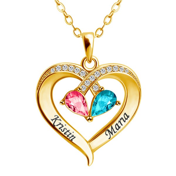  Dainty Dual Birthstone Heart Necklace - friendship necklace gift from Bestie Keepsake