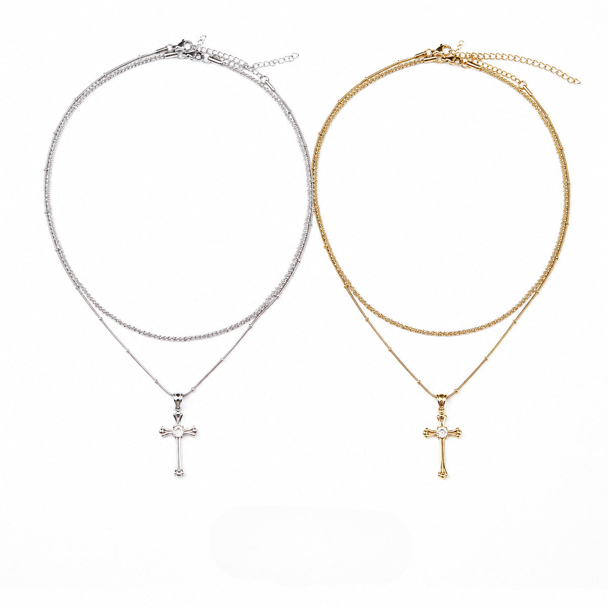  Vintage Ornate Cross Layered Necklace Set Titanium Steel - friendship necklace gift from Bestie Keepsake