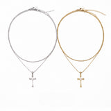  Vintage Ornate Cross Layered Necklace Set Titanium Steel - friendship necklace gift from Bestie Keepsake